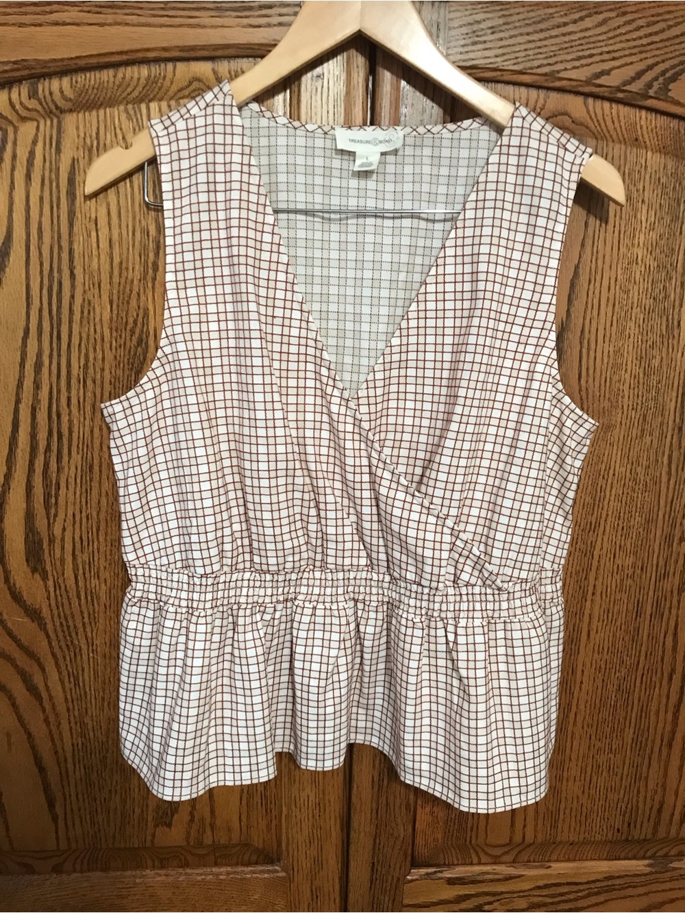 Treasure & Bond Large Peplum Sleeveless Top Rust Stripes NWOT